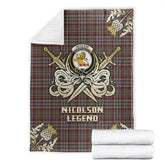 Nicolson Hunting Weathered Tartan Gold Courage Symbol Blanket
