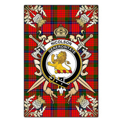 Nicolson Modern Tartan Crest Black Garden Flag - Gold Thistle Style