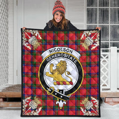 Nicolson Modern Tartan Crest Premium Quilt - Gold Thistle Style