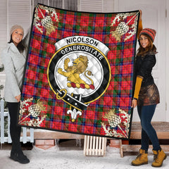 Nicolson Modern Tartan Crest Premium Quilt - Gold Thistle Style