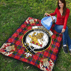 Nicolson Modern Tartan Crest Premium Quilt - Gold Thistle Style