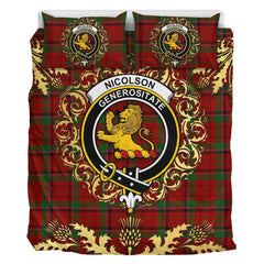 Nicolson (MacNicol) 03 Tartan Crest Bedding Set - Golden Thistle Style