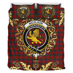 Nicolson (MacNicol) Tartan Crest Bedding Set - Golden Thistle Style