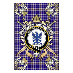 Ochterlony Tartan Crest Black Garden Flag - Gold Thistle Style