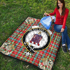 Ogilvie Tartan Crest Premium Quilt - Gold Thistle Style