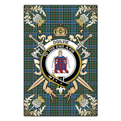 Ogilvie Hunting Ancient Tartan Crest Black Garden Flag - Gold Thistle Style