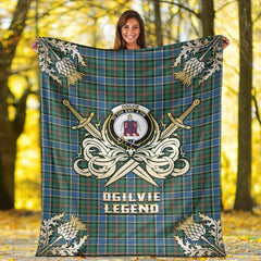 Ogilvie Hunting Ancient Tartan Gold Courage Symbol Blanket