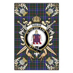 Ogilvie Hunting Modern Tartan Crest Black Garden Flag - Gold Thistle Style