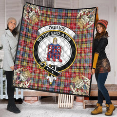 Ogilvie of Airlie Ancient Tartan Crest Premium Quilt - Gold Thistle Style