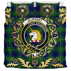 Oliphant Modern Tartan Crest Bedding Set - Golden Thistle Style
