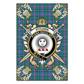 Pitcairn Hunting Tartan Crest Black Garden Flag - Gold Thistle Style