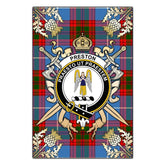 Preston Tartan Crest Black Garden Flag - Gold Thistle Style