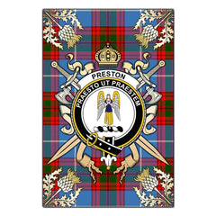 Preston Tartan Crest Black Garden Flag - Gold Thistle Style