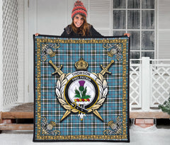 Thomson Blue Tartan Crest Premium Quilt - Celtic Thistle Style