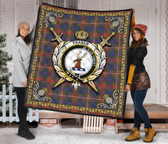 Fraser (of Lovat) Hunting Modern Tartan Crest Premium Quilt - Celtic Thistle Style