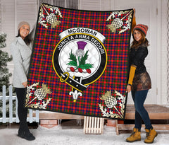 McGowan Tartan Crest Premium Quilt - Gold Thistle Style