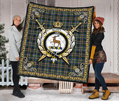 Scott Green Modern Tartan Crest Premium Quilt - Celtic Thistle Style