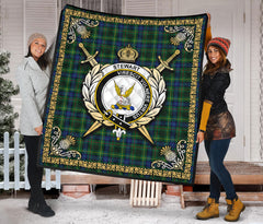 Stewart Hunting Modern Tartan Crest Premium Quilt - Celtic Thistle Style