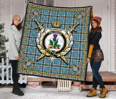 Thomson Blue Tartan Crest Premium Quilt - Celtic Thistle Style