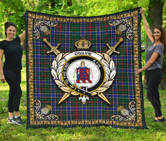 Ogilvie Hunting Modern Tartan Crest Premium Quilt - Celtic Thistle Style