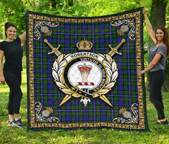 Robertson Hunting Modern Tartan Crest Premium Quilt - Celtic Thistle Style