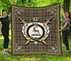 Scott Green Weathered Tartan Crest Premium Quilt - Celtic Thistle Style