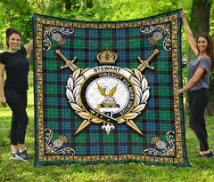 Stewart Old Ancient Tartan Crest Premium Quilt - Celtic Thistle Style