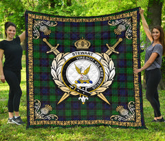 Stewart Old Modern Tartan Crest Premium Quilt - Celtic Thistle Style