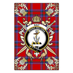 Rait Tartan Crest Black Garden Flag - Gold Thistle Style