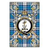 Roberton Tartan Crest Black Garden Flag - Gold Thistle Style