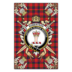 Robertson Modern Tartan Crest Black Garden Flag - Gold Thistle Style