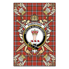 Robertson Weathered Tartan Crest Black Garden Flag - Gold Thistle Style