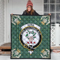 Ross Hunting Ancient Tartan Crest Premium Quilt - Gold Thistle Style