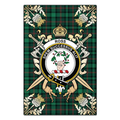 Ross Hunting Modern Tartan Crest Black Garden Flag - Gold Thistle Style