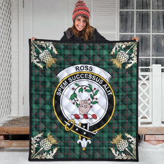 Ross Hunting Modern Tartan Crest Premium Quilt - Gold Thistle Style