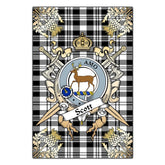 Scott Black White Modern Tartan Crest Black Garden Flag - Gold Thistle Style