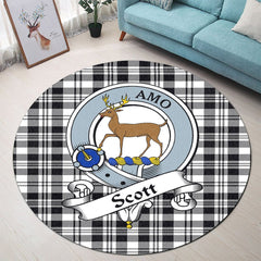 Scott Black White Modern Tartan Crest Round Rug