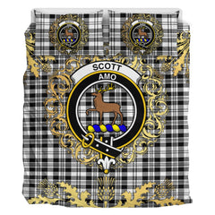 Scott Black White Modern Tartan Crest Bedding Set - Golden Thistle Style