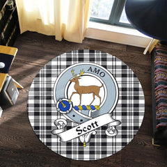 Scott Black White Modern Tartan Crest Round Rug