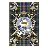Scott Green Modern Tartan Crest Black Garden Flag - Gold Thistle Style