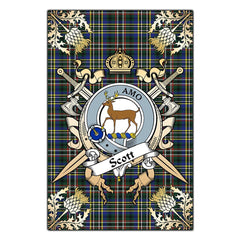 Scott Green Modern Tartan Crest Black Garden Flag - Gold Thistle Style