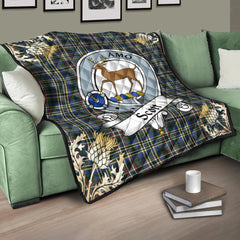 Scott Green Modern Tartan Crest Premium Quilt - Gold Thistle Style
