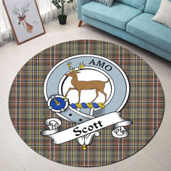 Scott Green Weathered Tartan Crest Round Rug