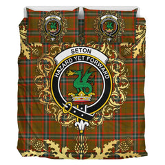 Seton Hunting Modern Tartan Crest Bedding Set - Golden Thistle Style
