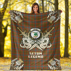 Seton Hunting Modern Tartan Gold Courage Symbol Blanket
