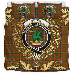 Seton Hunting Modern Tartan Crest Bedding Set - Golden Thistle Style