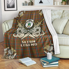 Seton Hunting Modern Tartan Gold Courage Symbol Blanket