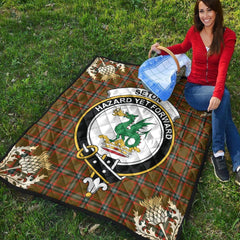 Seton Hunting Modern Tartan Crest Premium Quilt - Gold Thistle Style