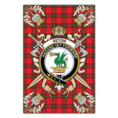 Seton Modern Tartan Crest Black Garden Flag - Gold Thistle Style
