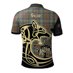 Shaw Green Modern Tartan Polo Shirt Viking Wolf